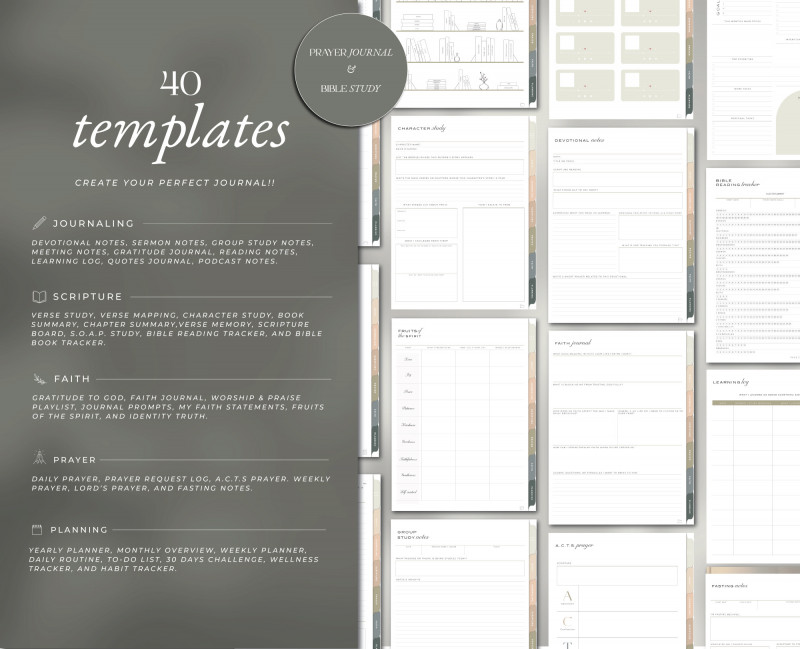 PrayerJournal Devotional Journal Bible Study-5 Faith Journal BUNDLE — Prayer & Devotional Set