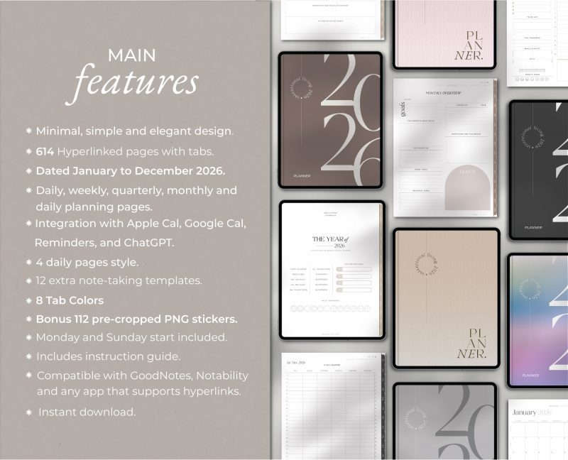2026 Minimalist Digital Planner GoodNotes — Milamalu