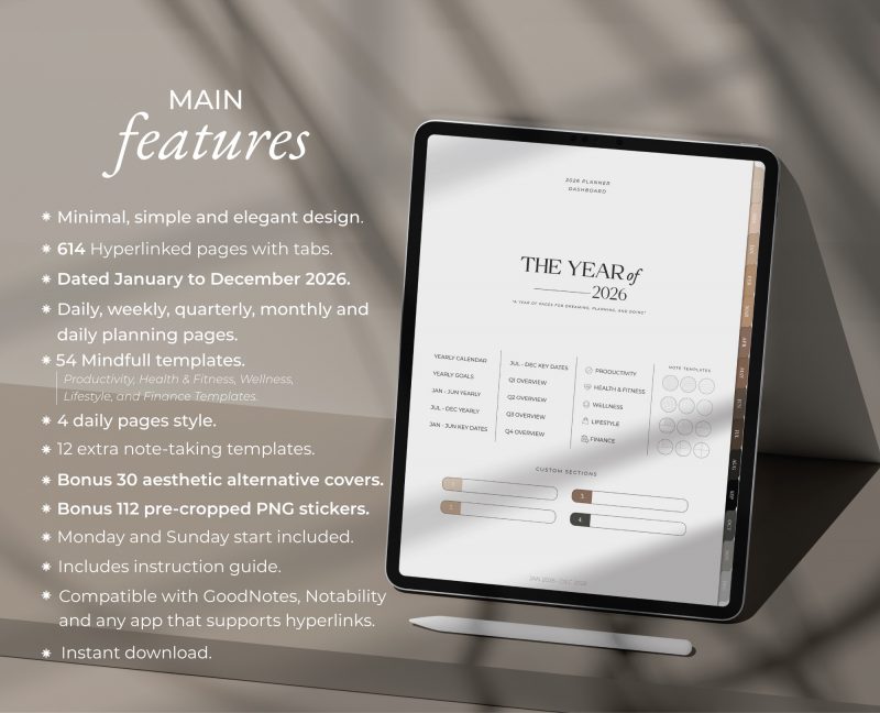 2026 Digital Planner All in One-2 2026 All-in-One Digital Planner Black and Beige GoodNotes — Milamalu