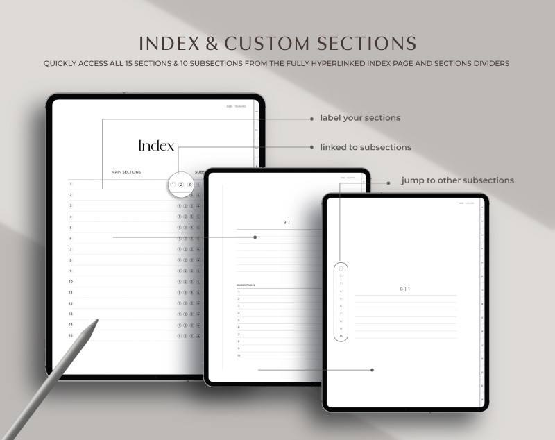 Digital Notebook - -3 Digital Notebook for GoodNotes — 8 Color Tabs