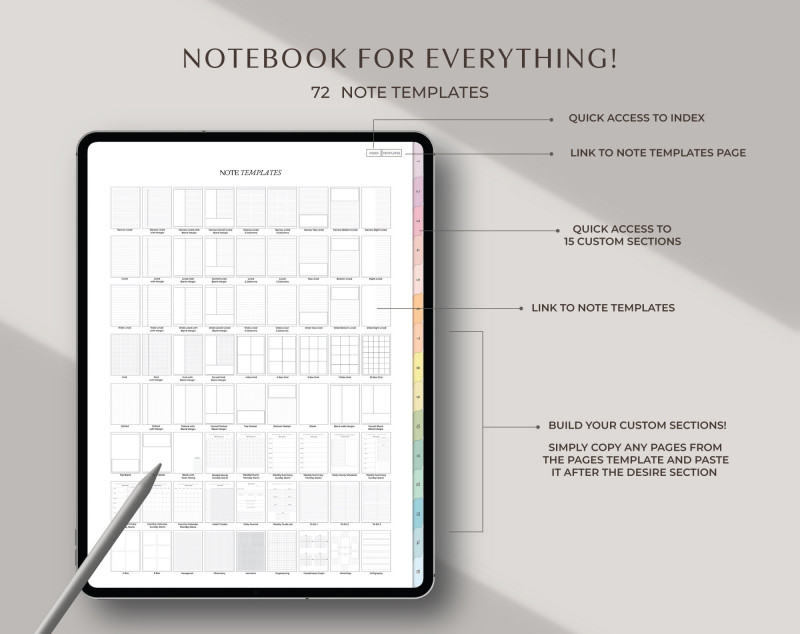 Digital Notebook - -4 Digital Notebook for GoodNotes — 8 Color Tabs