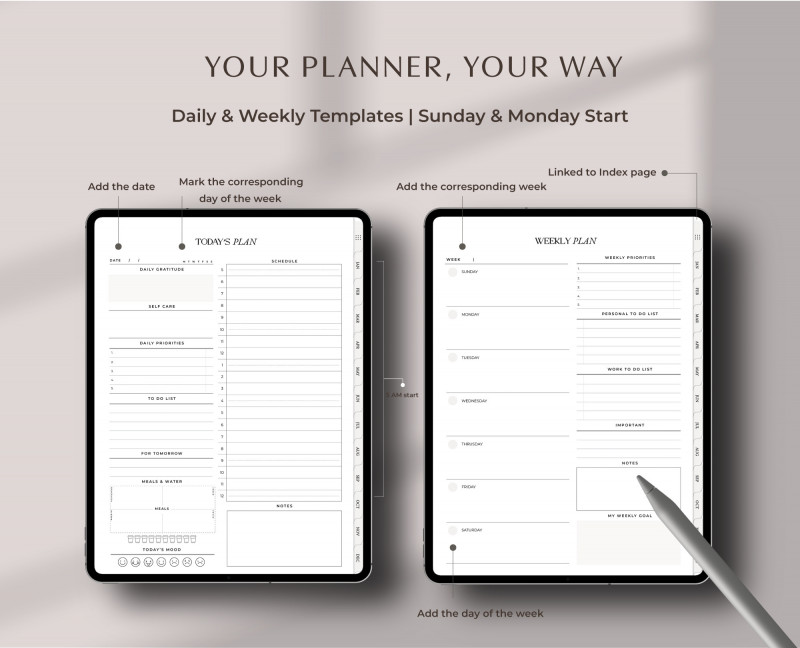 Digital Undated Planner — Minimalist GoodNotes Template